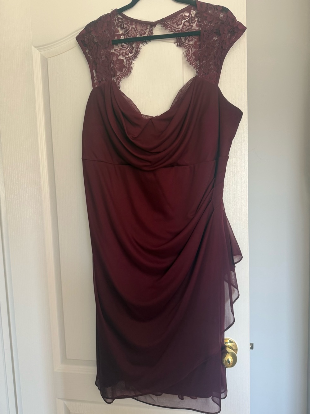 Dressbarn Collection Lace Yoke Burgundy Ruched Dress